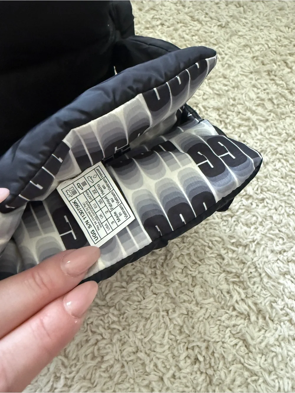 UGG Kids Black Puffer Cuff Suede-Look Winter Boots